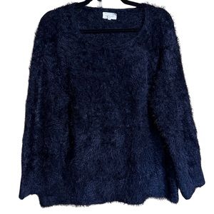 Lou & Grey Navy Blue Fuzzy Soft Knit Scoop Neck Long Sleeve Comfy Sweater Large